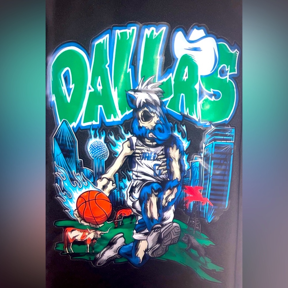 Brand New Dallas Mavs Mavericks Skeleton Basketball Men’s Black T Shirt Sz Large